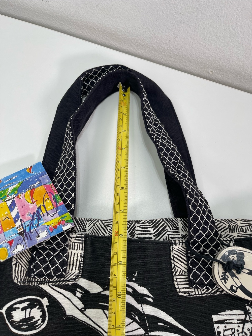 Sun N’ Sand Artistic Canvas Black White Tote Bag Beach Bag Sandal Charm Travel - Picture 5 of 9